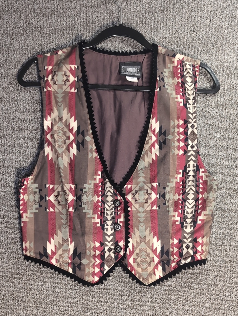 Vintage Roughrider by Circle T Southwest Aztec Print Vest Size Small USA Made